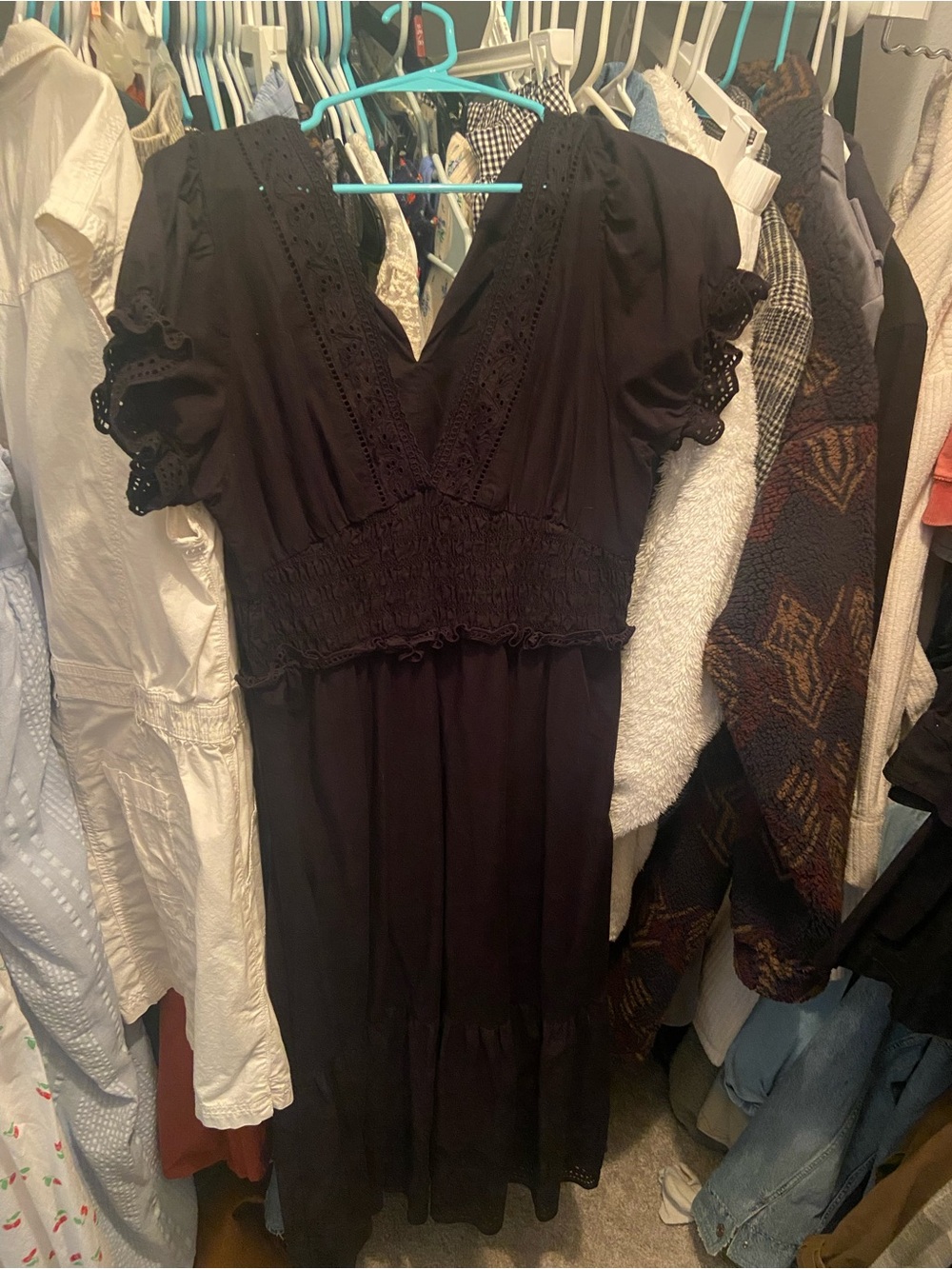 American Eagle Outfitters Black Eyelet Maxi Dress
